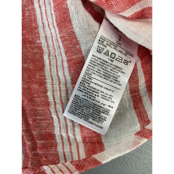 Old Navy women's small red white striped linen blend wrap ruffle cap sleeve top - Picture 7 of 7